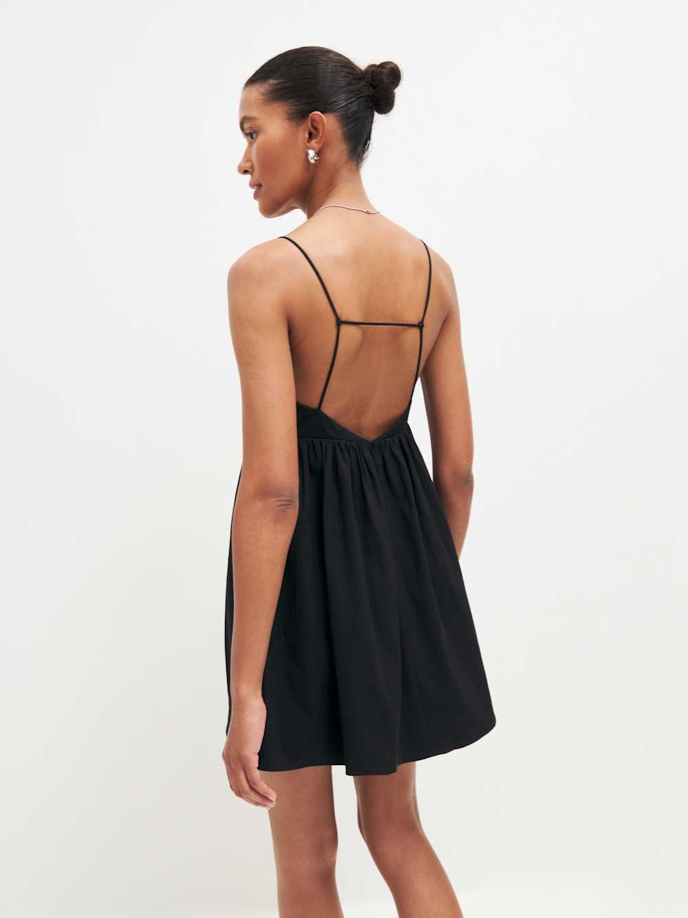 Reformation Amara Black Spaghetti-Back Mini Slip Dress